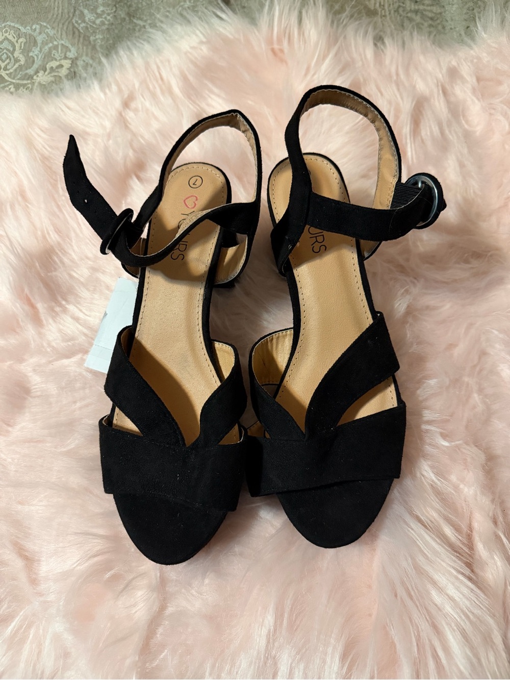 Black Suede Crisscross Block Heel Sandals with Ankle Strap